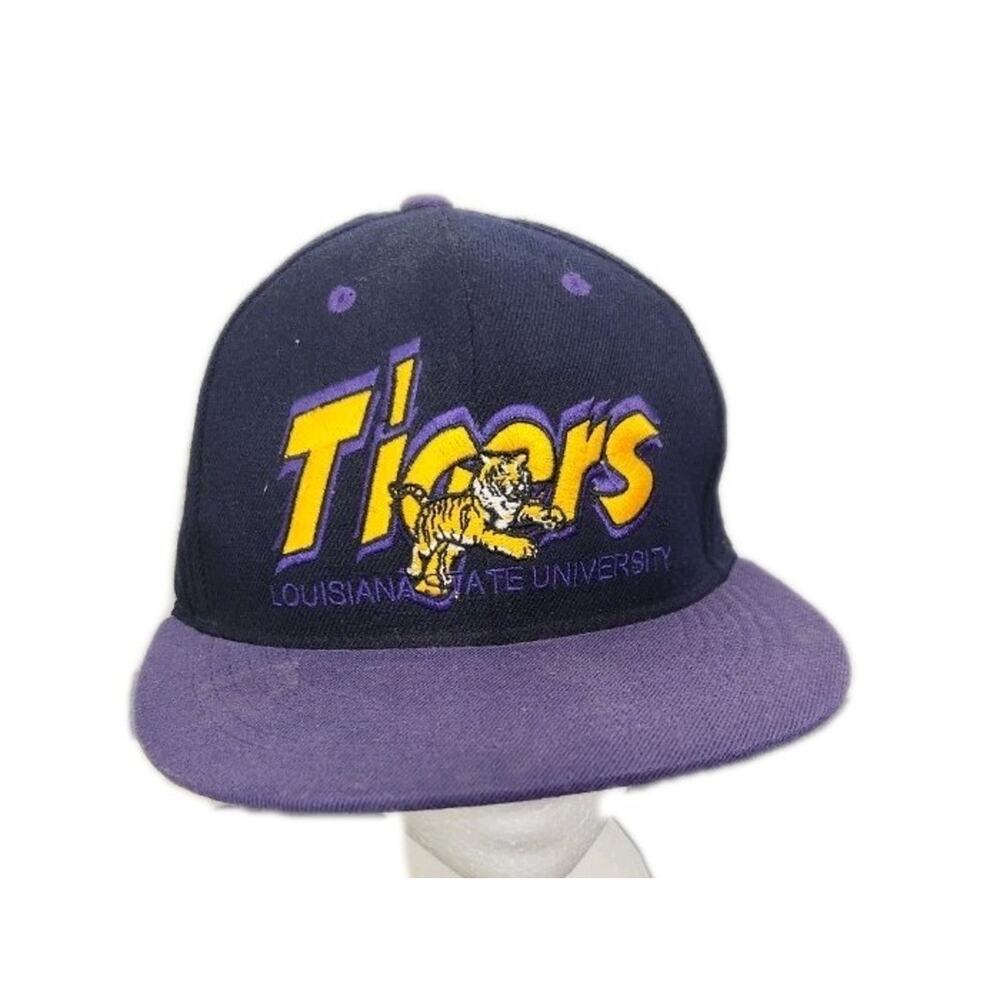 Vtg LSU Tigers Flat Bill Hat Vap Purple Grey Snap Back Top Of The World